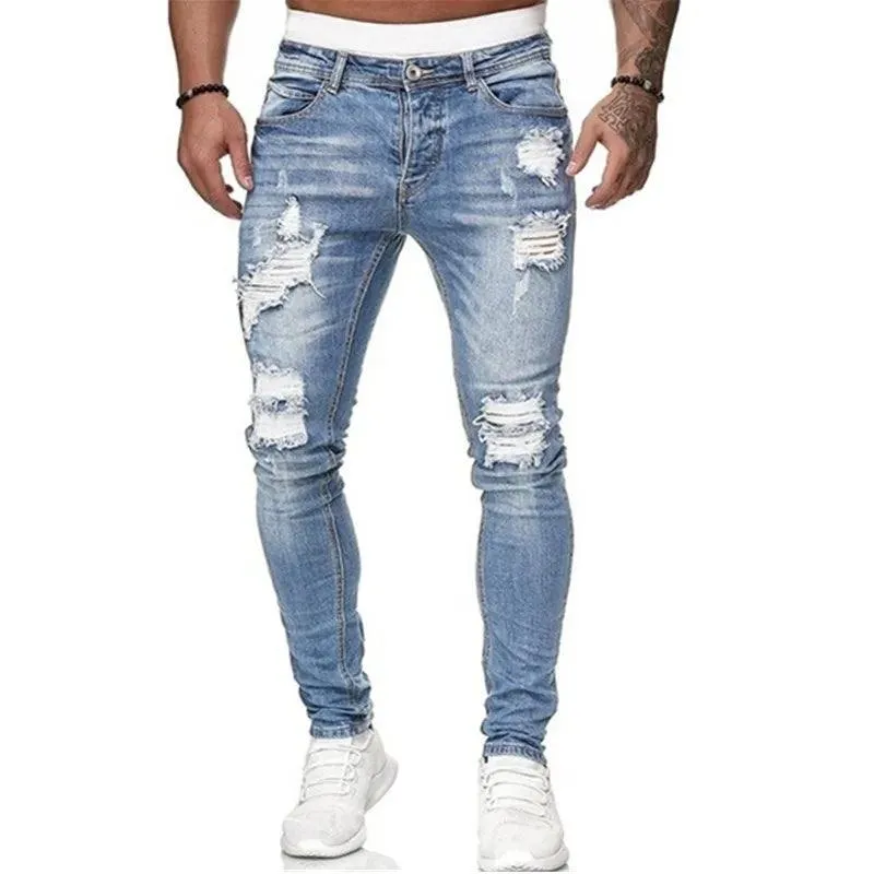 2024 New Street Style Ripped Skinny Jeans Men Vintage