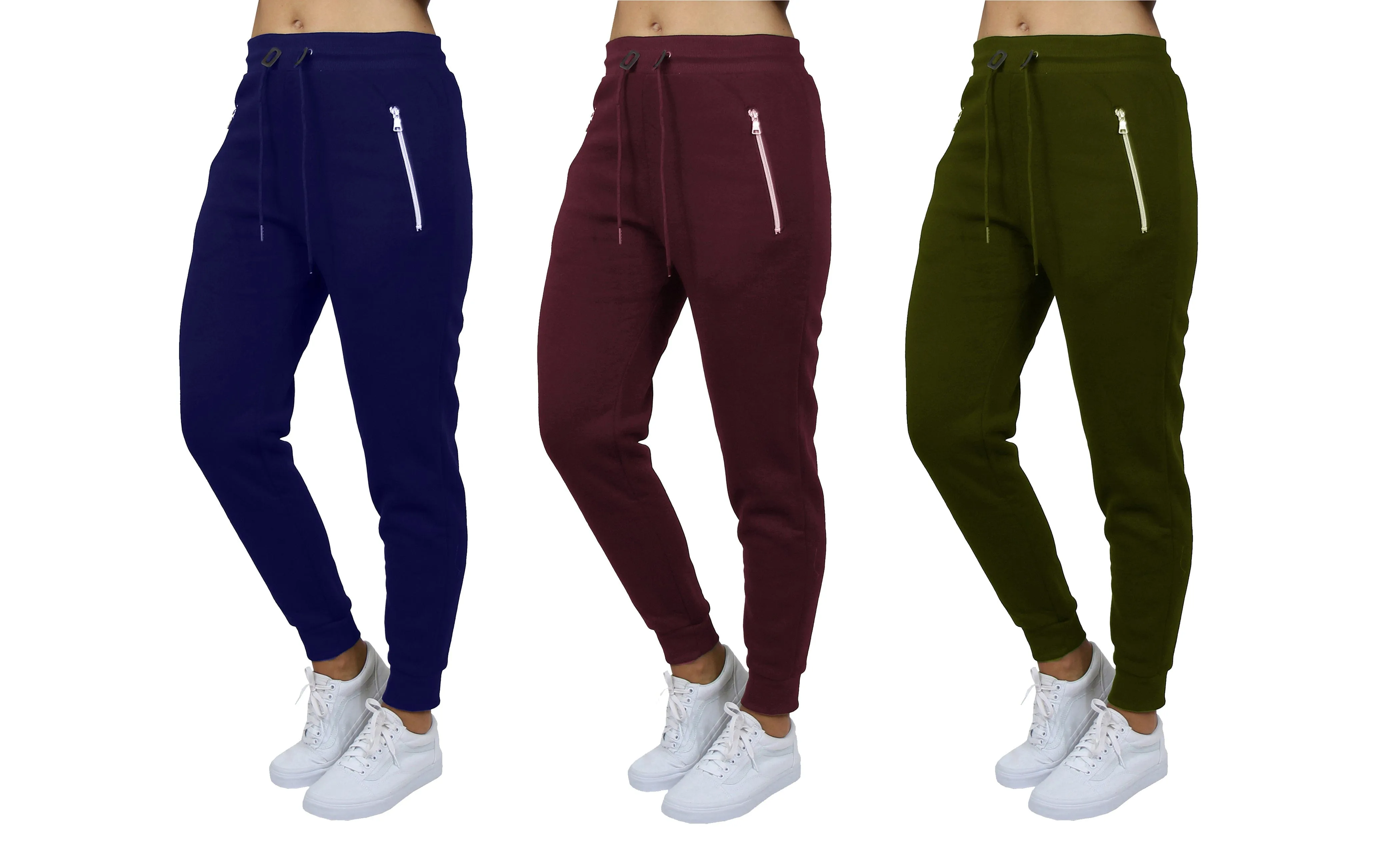 [3-Pack] Women's Loose-Fit Fleece Jogger Sweatpants with Zipper Pockets