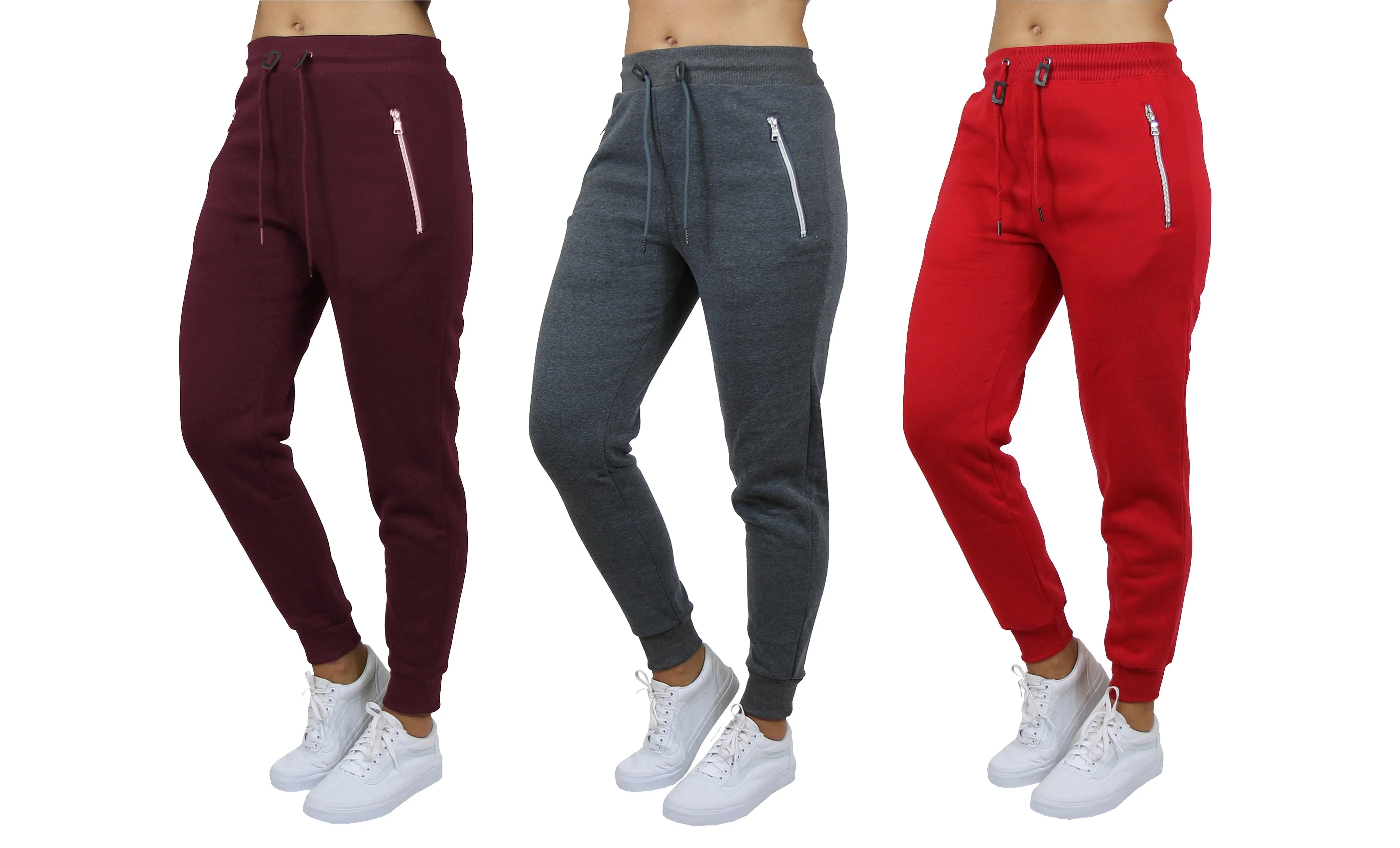 [3-Pack] Women's Loose-Fit Fleece Jogger Sweatpants with Zipper Pockets