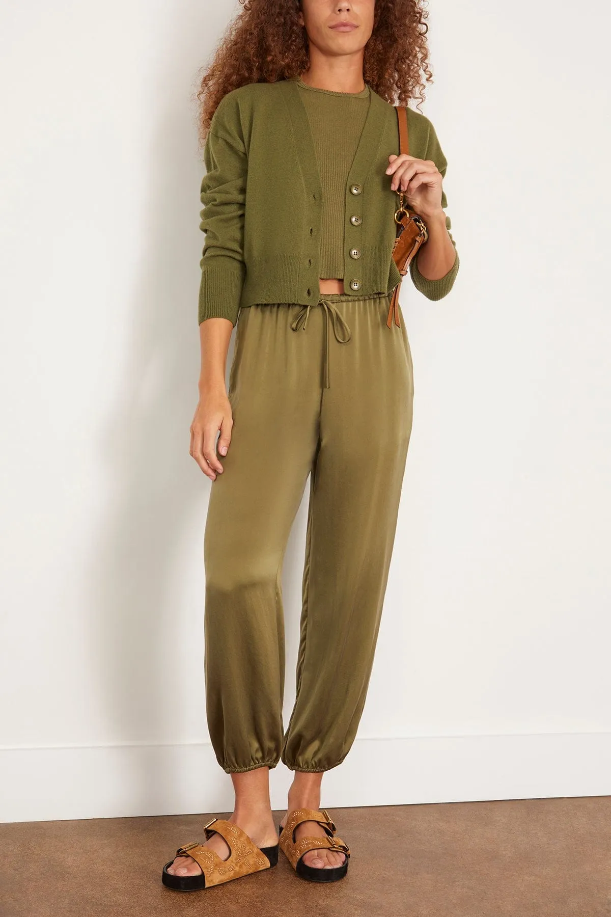 Adele Cropped V-Neck Cardigan in Olive