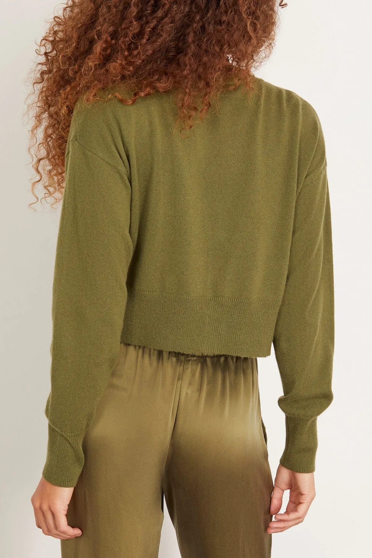 Adele Cropped V-Neck Cardigan in Olive