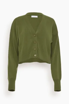 Adele Cropped V-Neck Cardigan in Olive