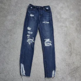 American Eagle Women Jeans Skinny Leg Distressed Mid Rise Stretch Blue Size 4Reg