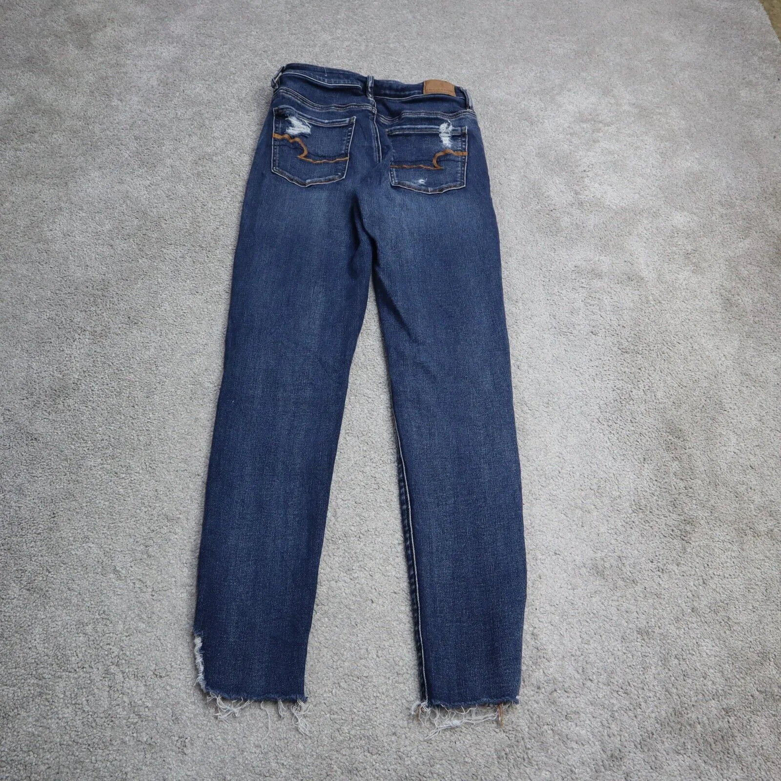 American Eagle Women Jeans Skinny Leg Distressed Mid Rise Stretch Blue Size 4Reg