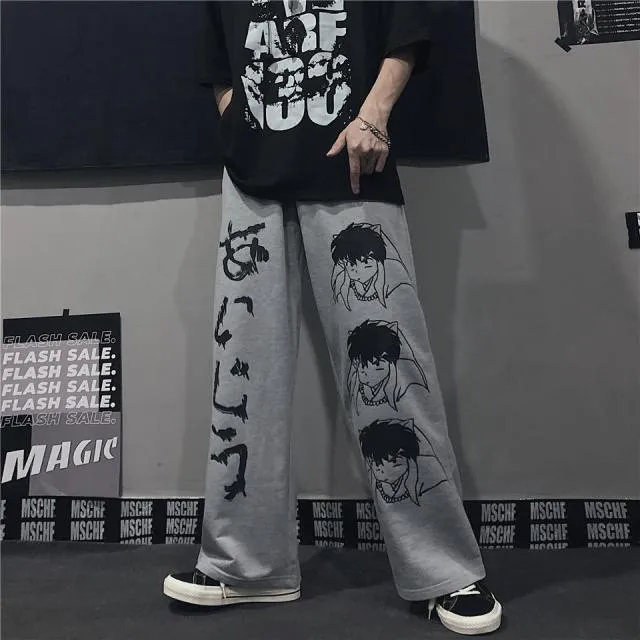 Anime Print Jeans | High Waist Baggy Hip Hop Trousers | Anime Print Wide Leg Pants | Hip Hop Streetwear Women Trousers | Streetwear Jeans