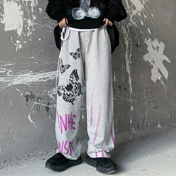 Anime Print Jeans | High Waist Baggy Hip Hop Trousers | Anime Print Wide Leg Pants | Hip Hop Streetwear Women Trousers | Streetwear Jeans