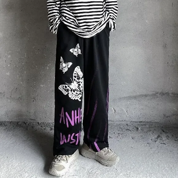 Anime Print Jeans | High Waist Baggy Hip Hop Trousers | Anime Print Wide Leg Pants | Hip Hop Streetwear Women Trousers | Streetwear Jeans