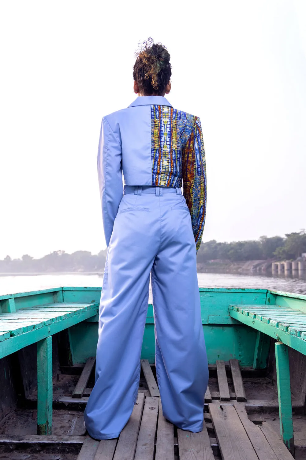 Azure Co-Ord Set Ii- (Azure Cropped Blazer   Azure Trousers)