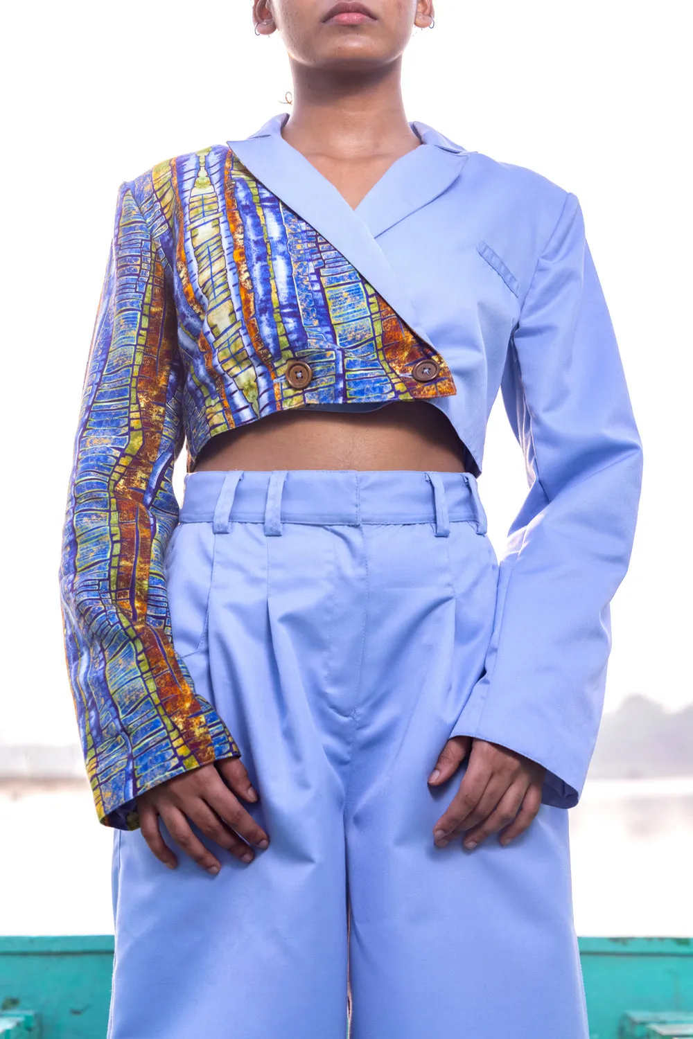 Azure Co-Ord Set Ii- (Azure Cropped Blazer   Azure Trousers)