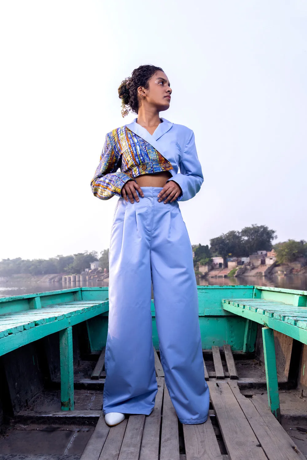 Azure Co-Ord Set Ii- (Azure Cropped Blazer   Azure Trousers)