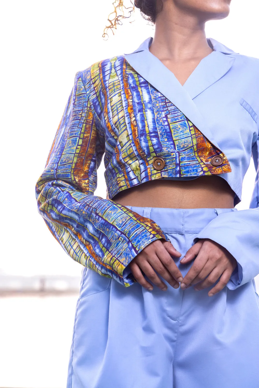 Azure Co-Ord Set Ii- (Azure Cropped Blazer   Azure Trousers)