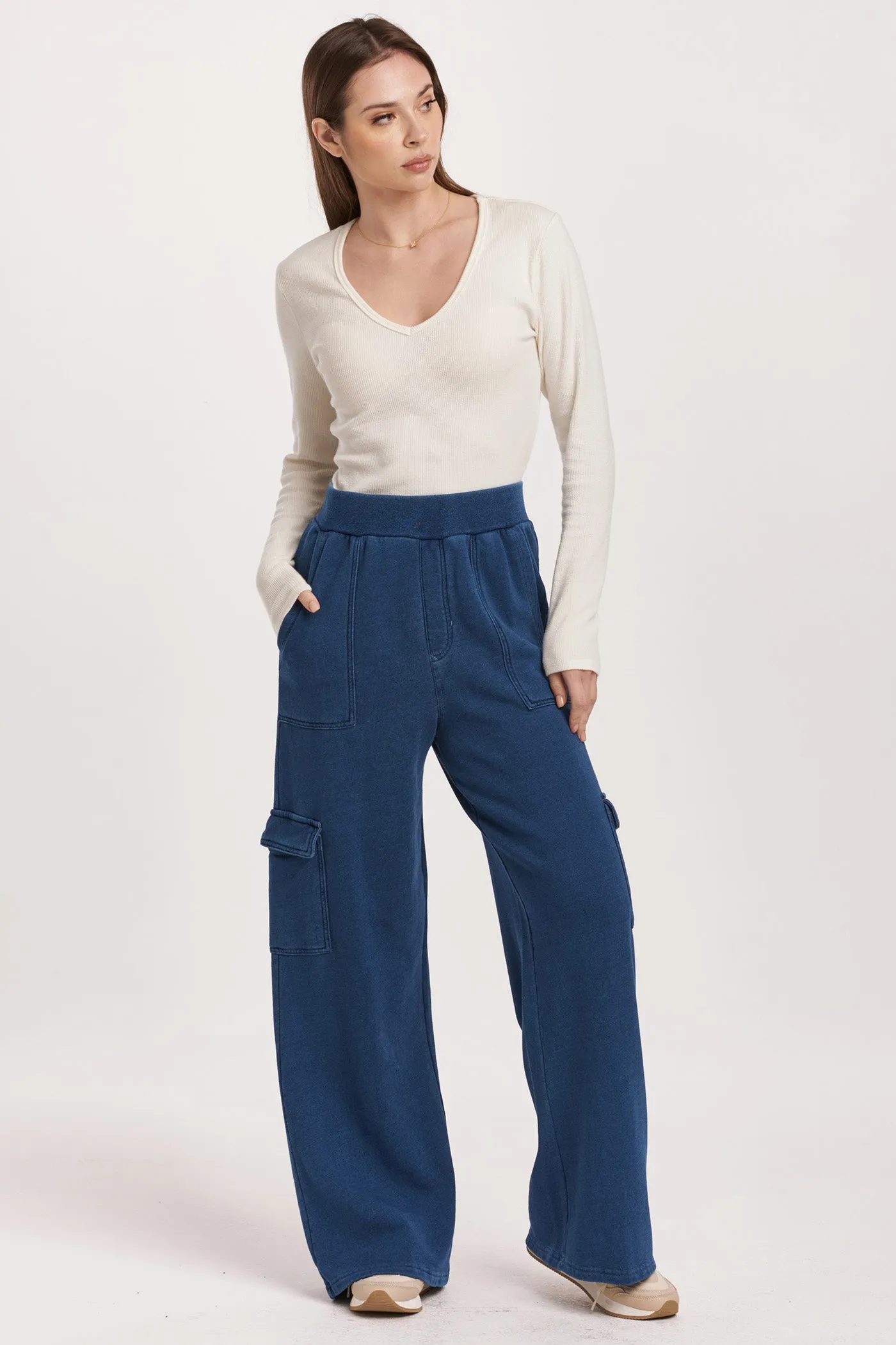 Becca High Rise Cargo Sweatpants | Dark Indigo