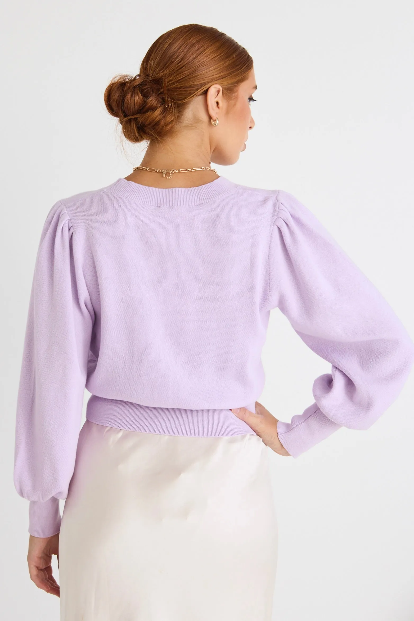 Belladonna Lilac Poet Sleeve Fine Knit Jumper