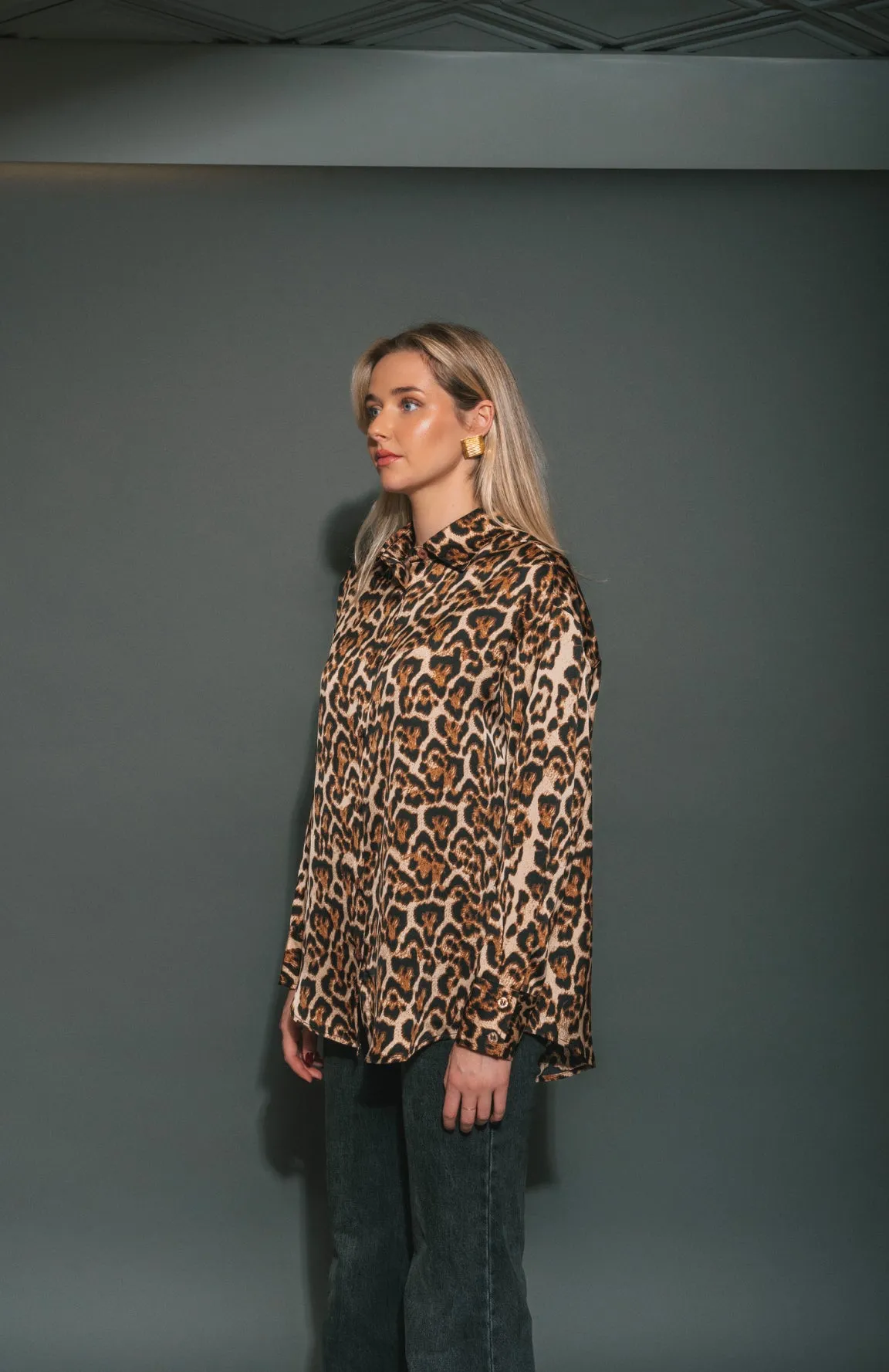 Bianca Satin Button Up Shirt | Leopard