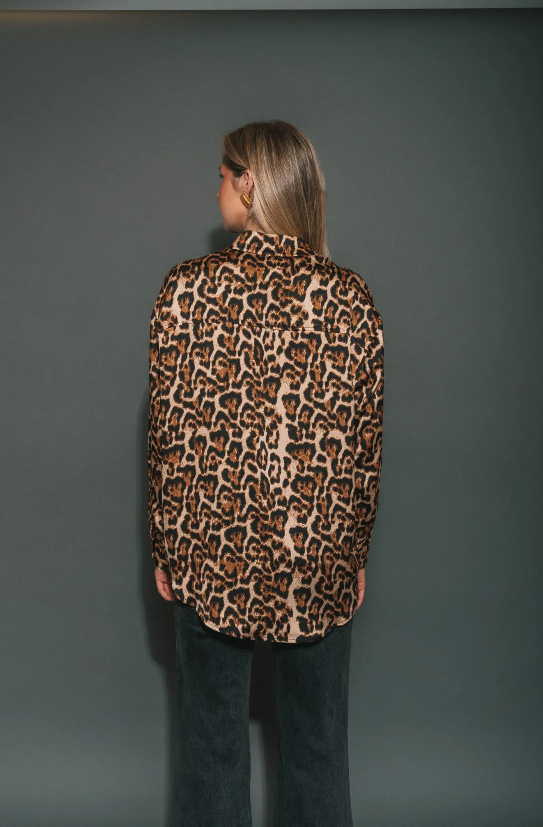 Bianca Satin Button Up Shirt | Leopard