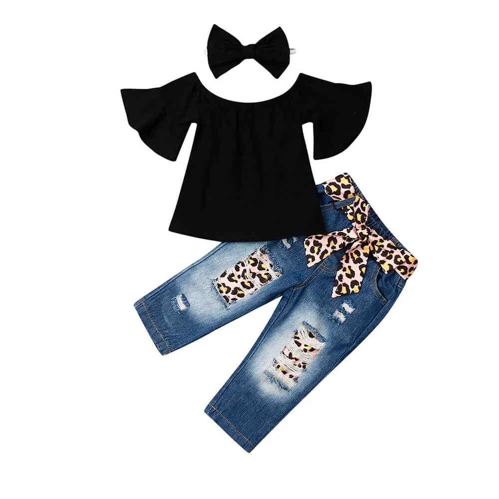 Black Leopard Denim Toddler Set