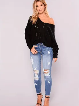 Blue Wide Leg Denim Pants