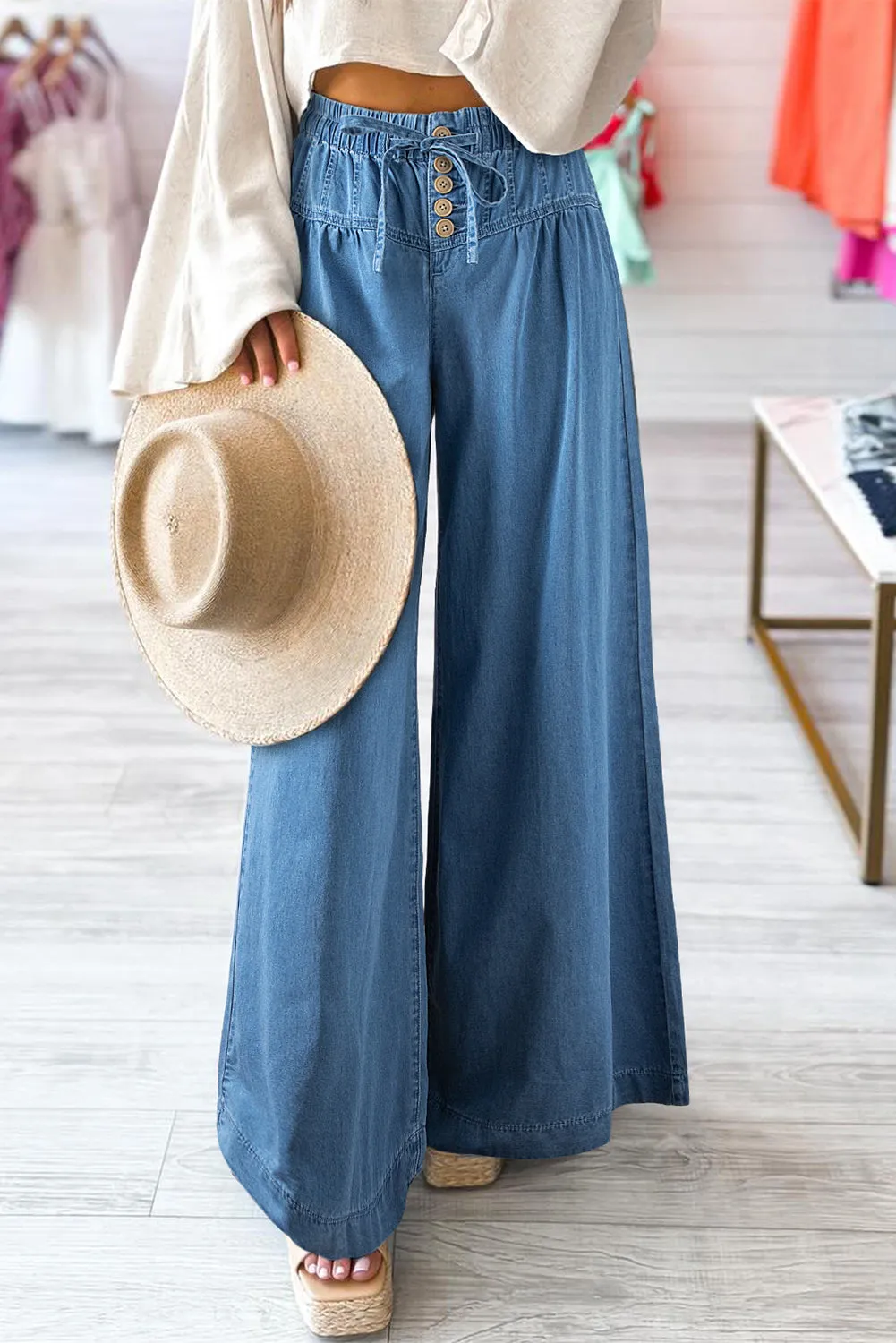 Blue Wide Leg Denim Pants