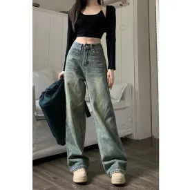 Bonnyshow 3 Vintage 90S Baggy Straight Denim Trousers Female Y2K High Waist Loose Wide Leg Jeans Women Streetwear All-Match Casual Pants New