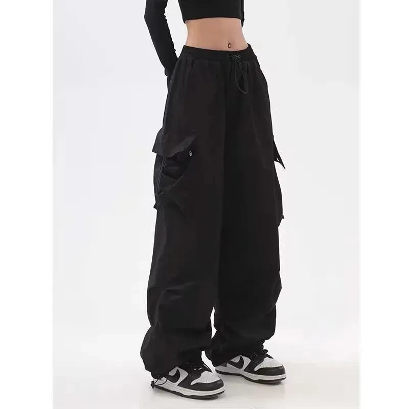 Bonnyshow Cargo Pants Women Baggy Trousers 2023 Fall Streetwear Oversized Pants Vintage Casual Elastic Waist Loose Sweatpants Women