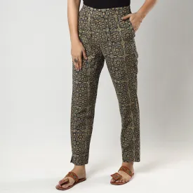 Brown Ajrakh Block Printing Cotton Tapered Casual Pant for Women