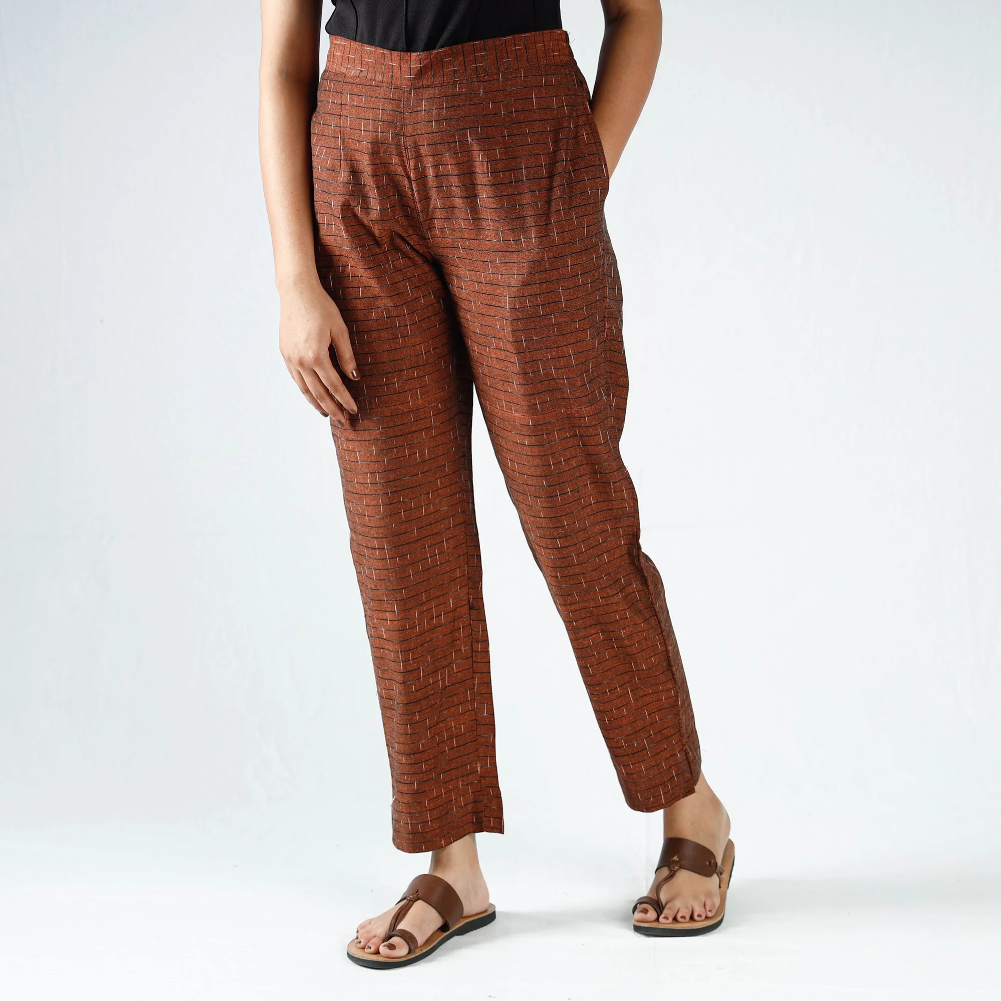 Brown - Pochampally Ikat Cotton Tapered Pant for Women