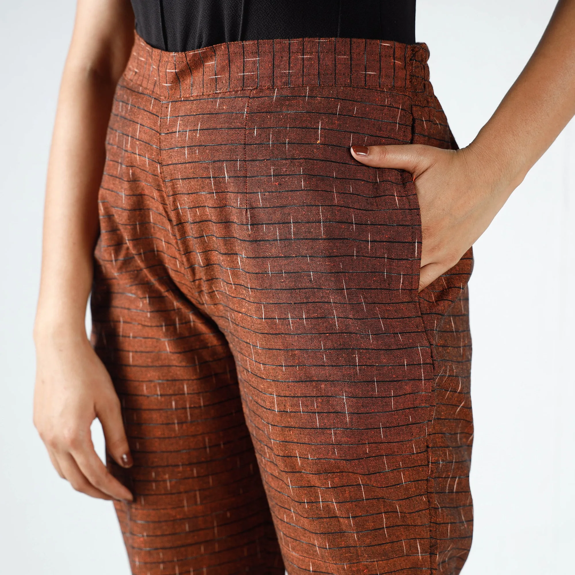 Brown - Pochampally Ikat Cotton Tapered Pant for Women