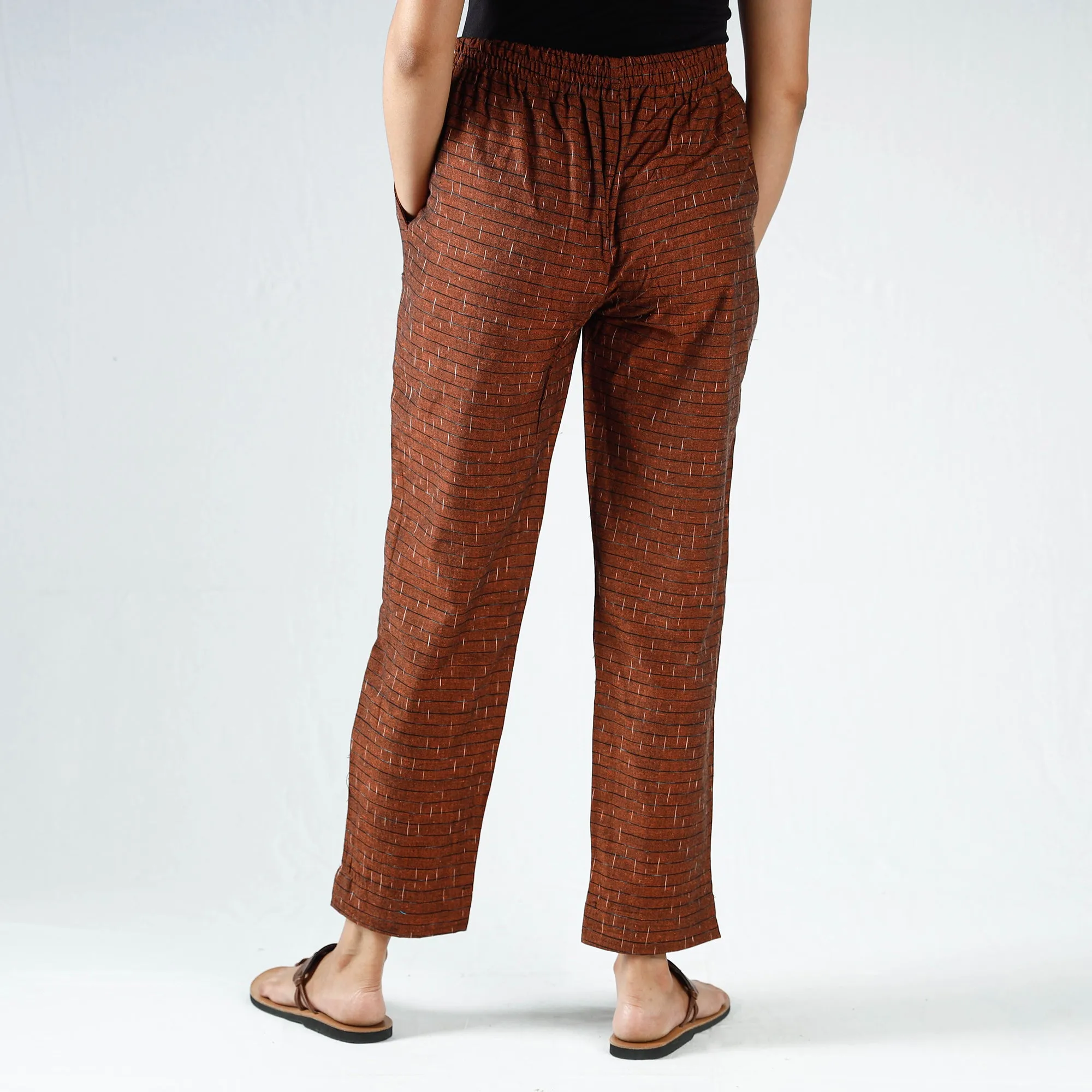 Brown - Pochampally Ikat Cotton Tapered Pant for Women