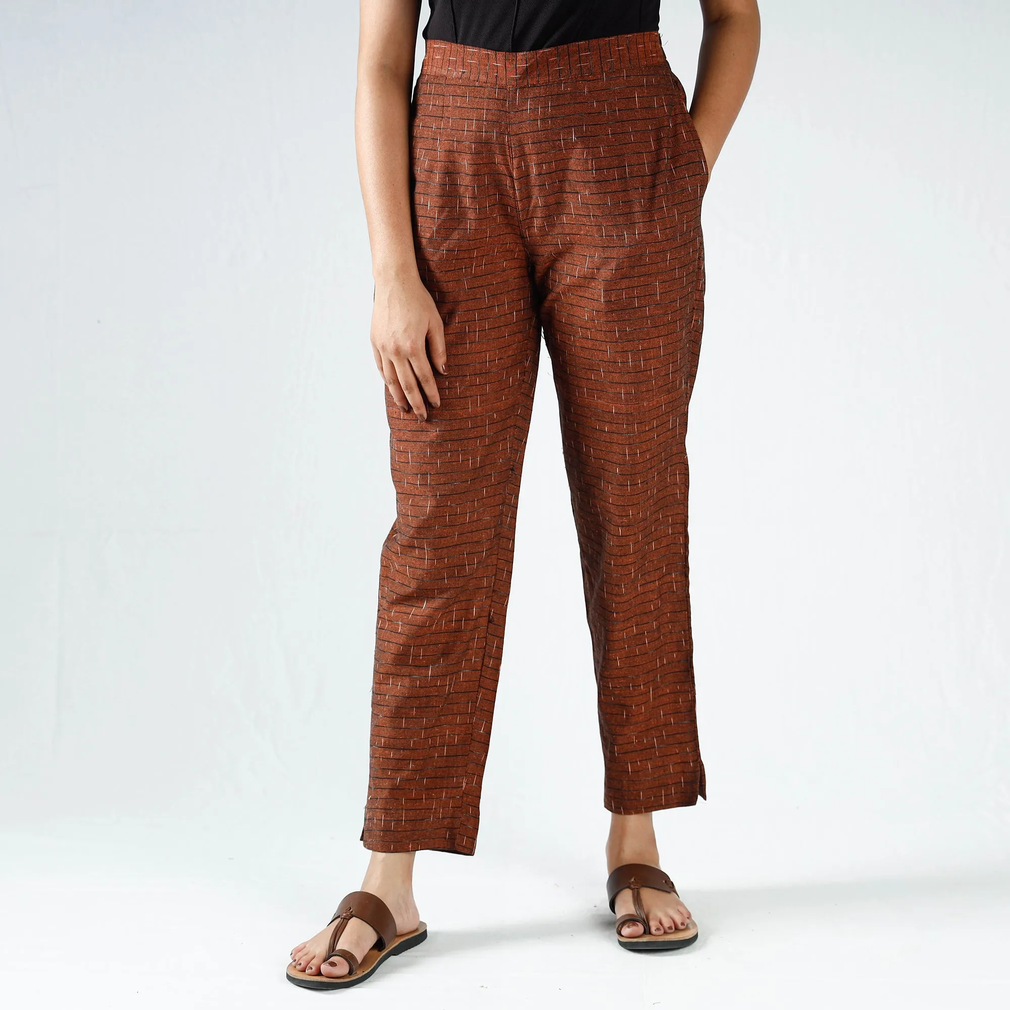 Brown - Pochampally Ikat Cotton Tapered Pant for Women