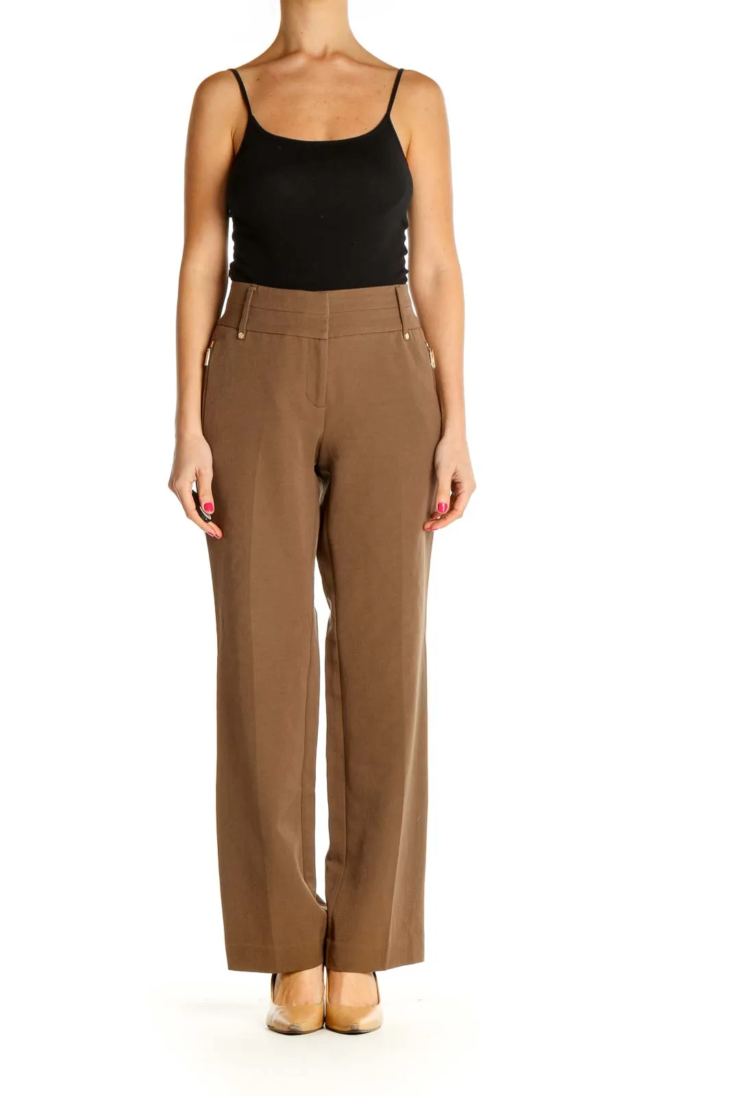 Brown Straight-Leg Trousers