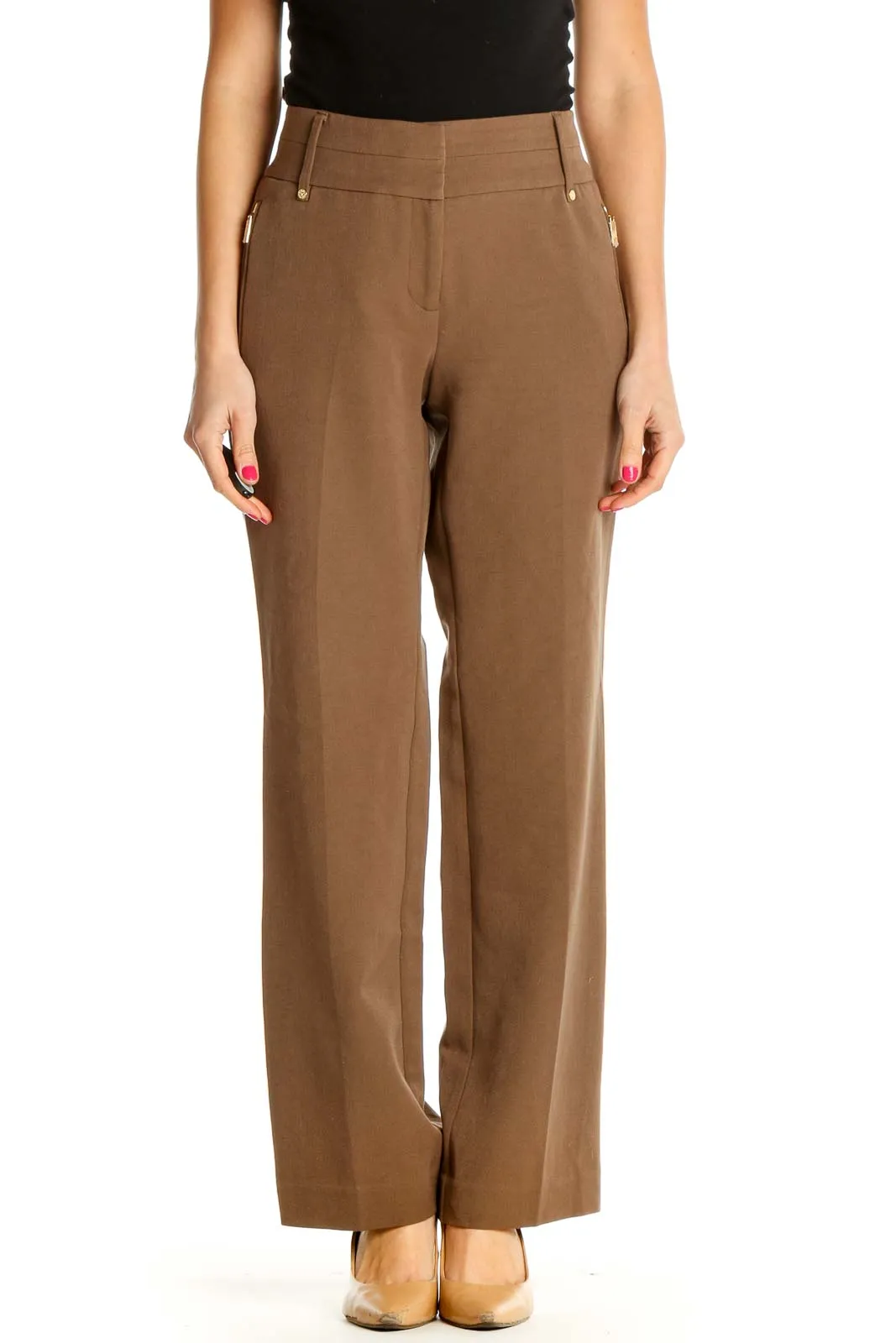 Brown Straight-Leg Trousers