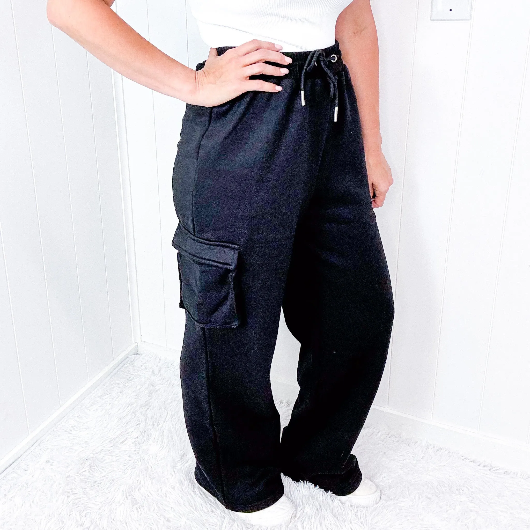 Cargolicious Plush and Soft Wide Leg Cargo Sweatpants in 5 Colors