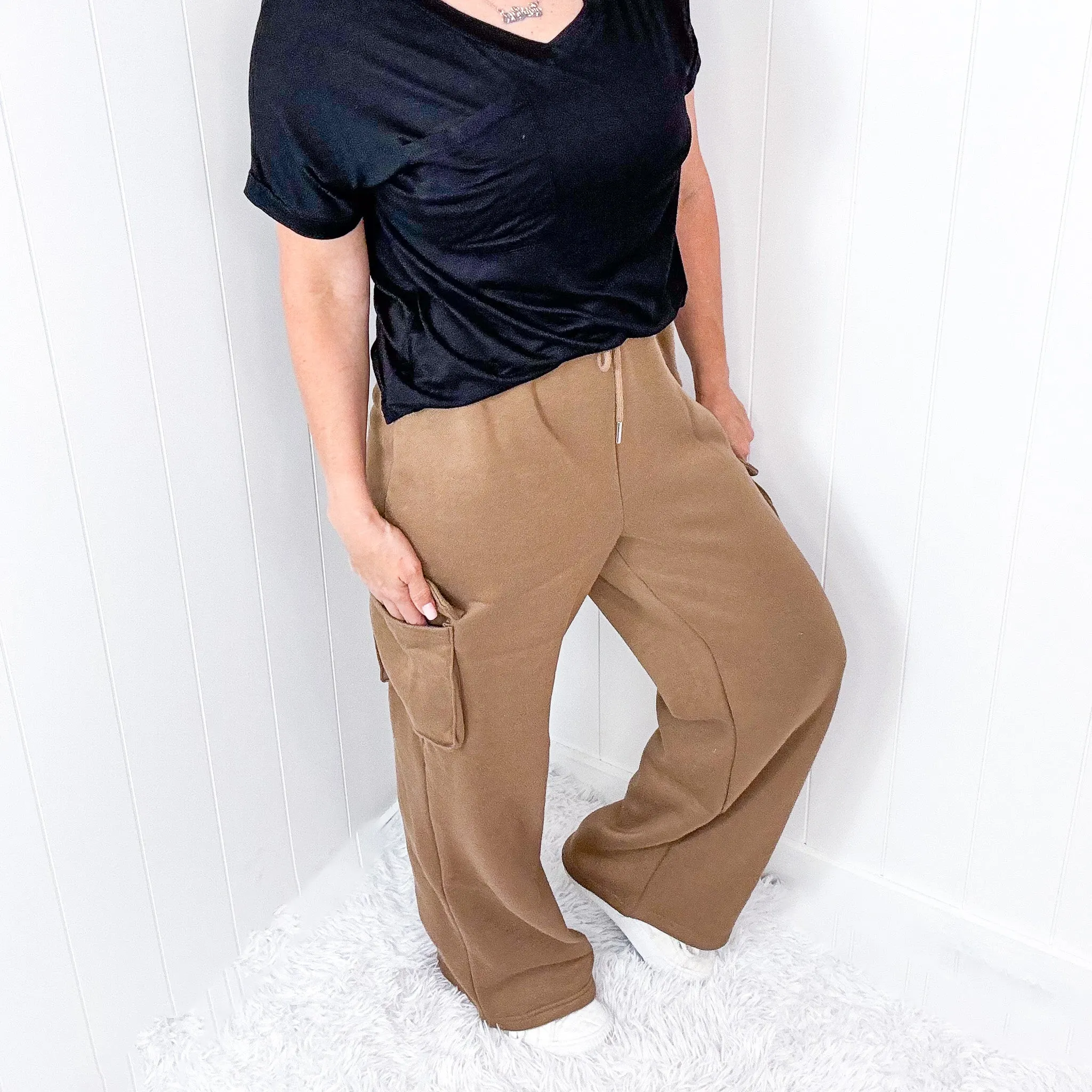 Cargolicious Plush and Soft Wide Leg Cargo Sweatpants in 5 Colors