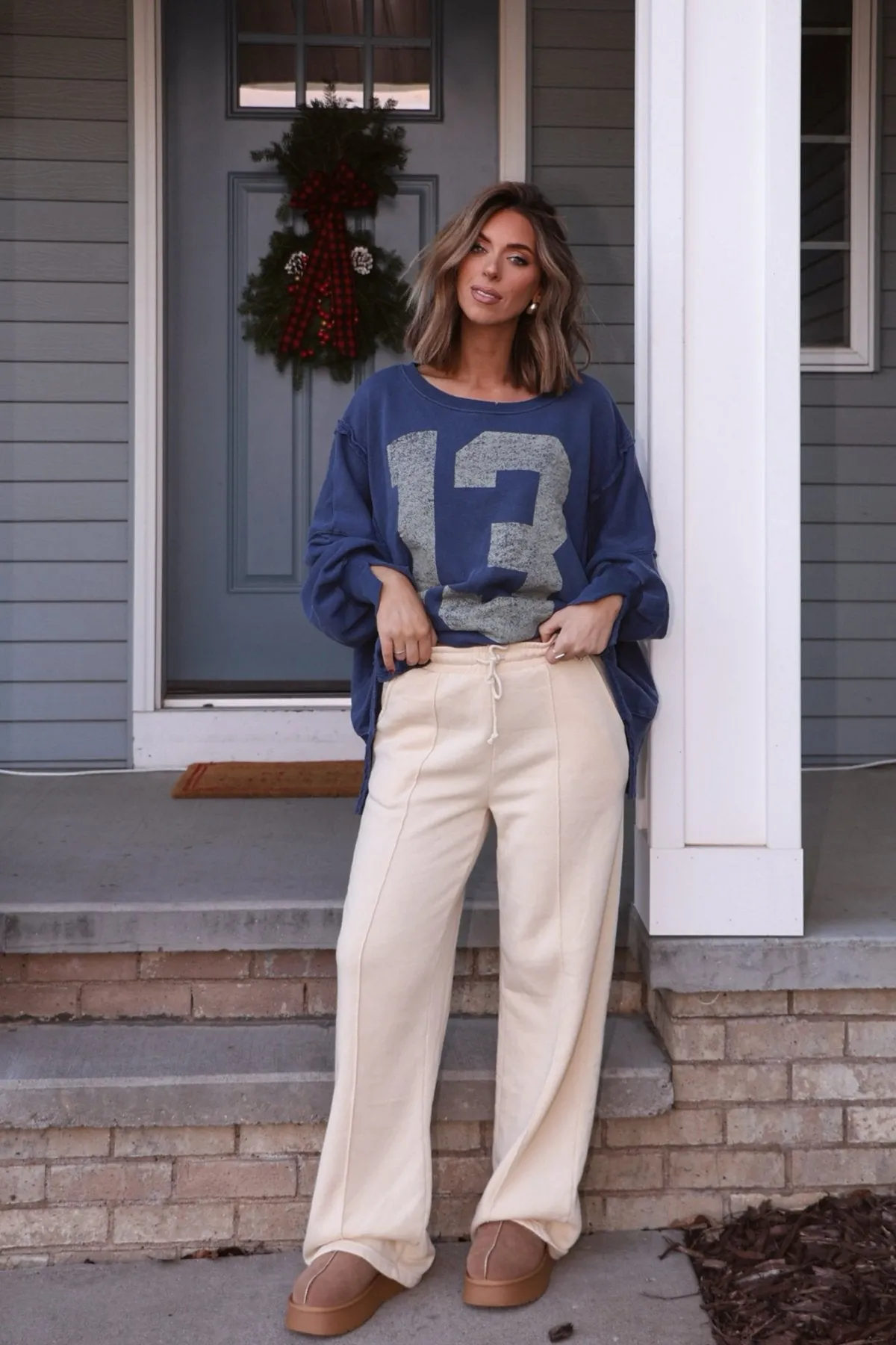 Cream Seam Detail Wide Leg Sweatpants