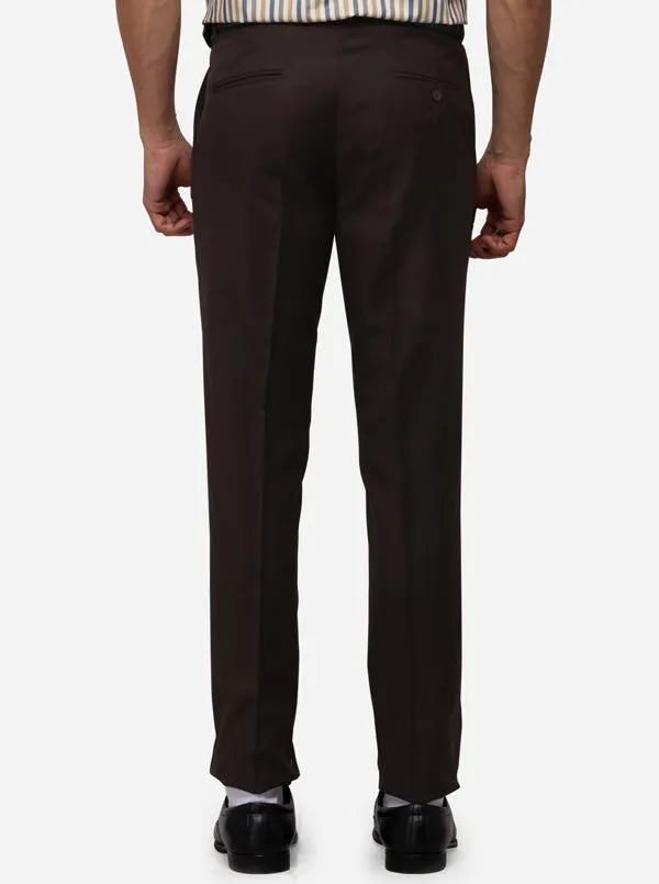 Dark Brown Slim Fit Solid Formal Trouser | Greenfibre