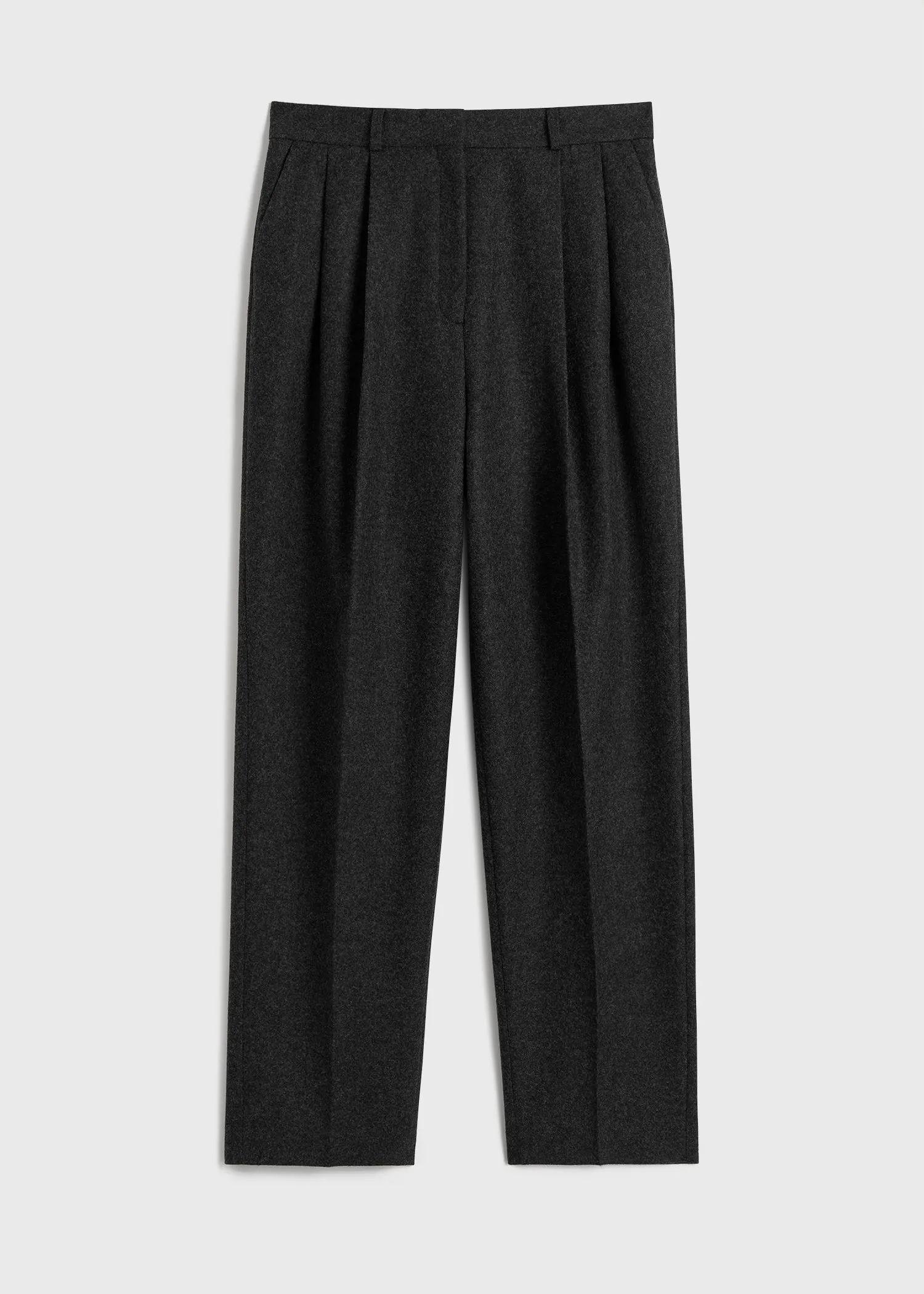 Double-pleated tailored trousers charcoal melange