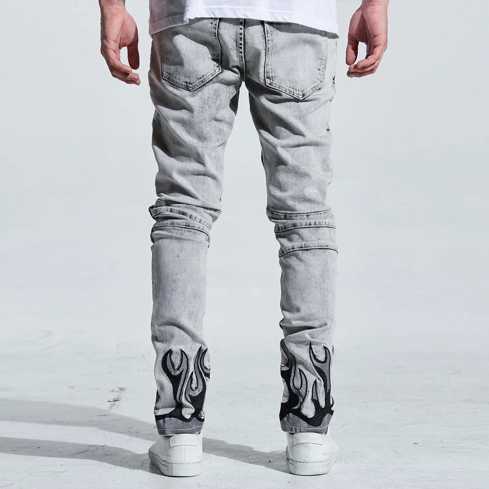 Embellish La Flame Biker Denim Jeans Acid Bleached Wash