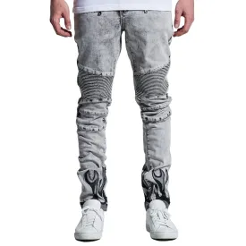 Embellish La Flame Biker Denim Jeans Acid Bleached Wash