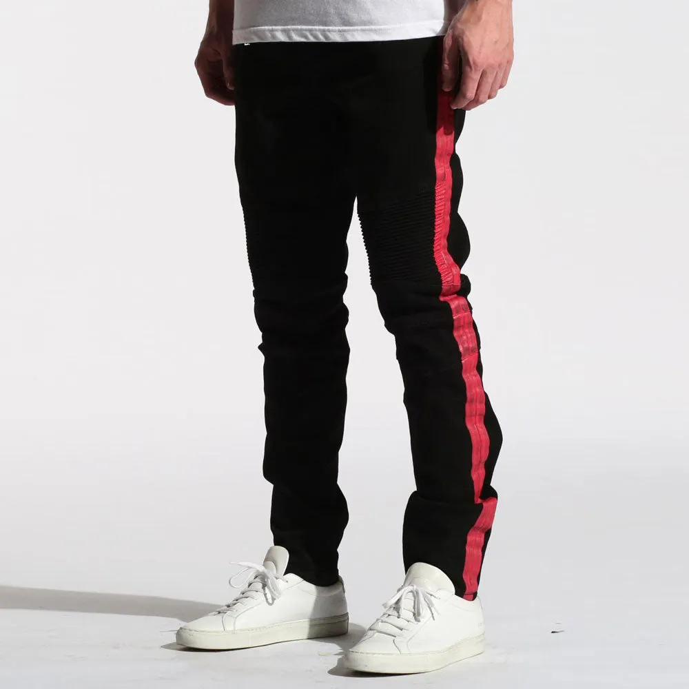 Embellish Racer Biker Denim With Red Contrast Side Stripe