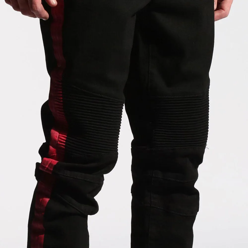 Embellish Racer Biker Denim With Red Contrast Side Stripe