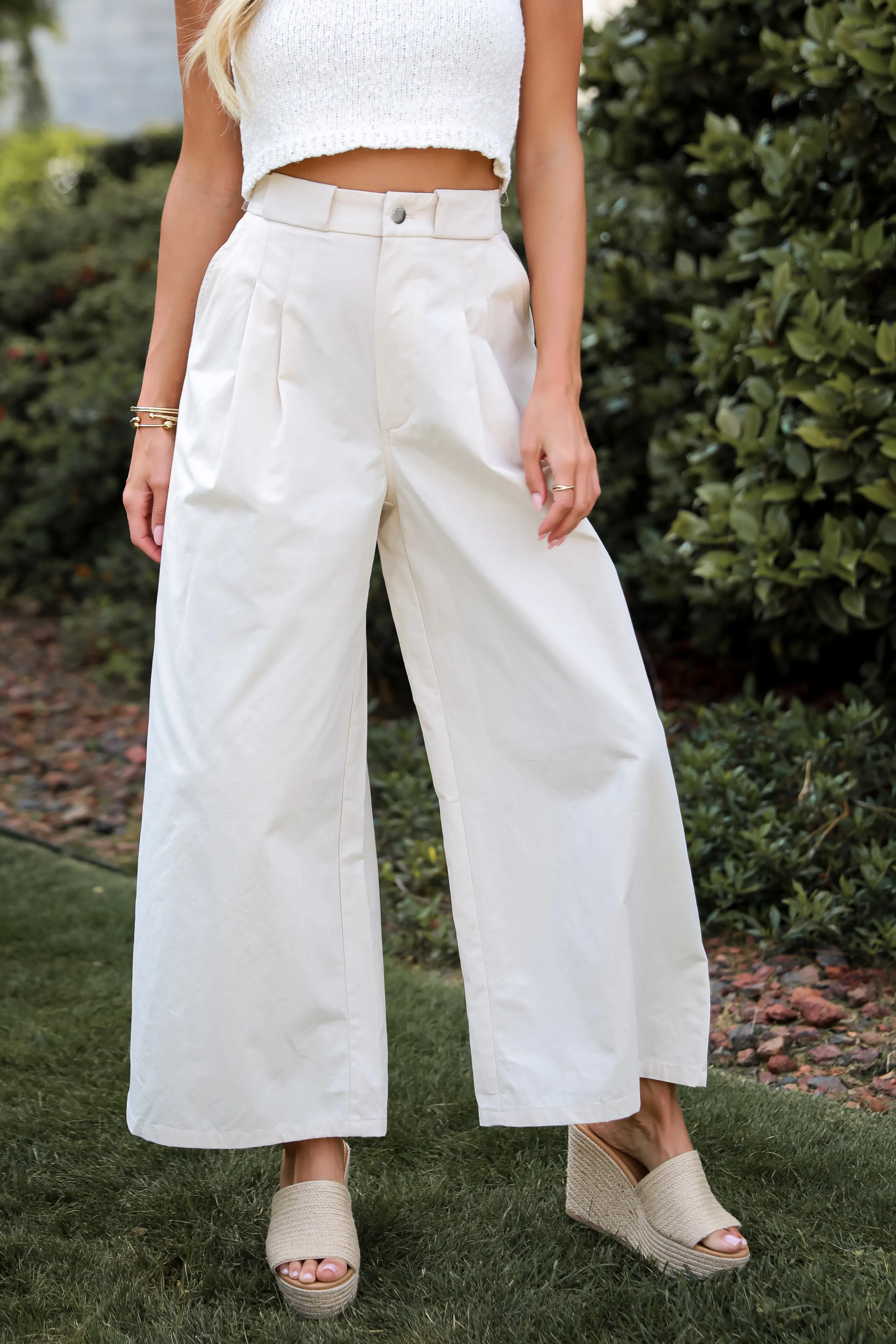 FINAL SALE - Girl Boss Cream Wide Leg Trouser Pants