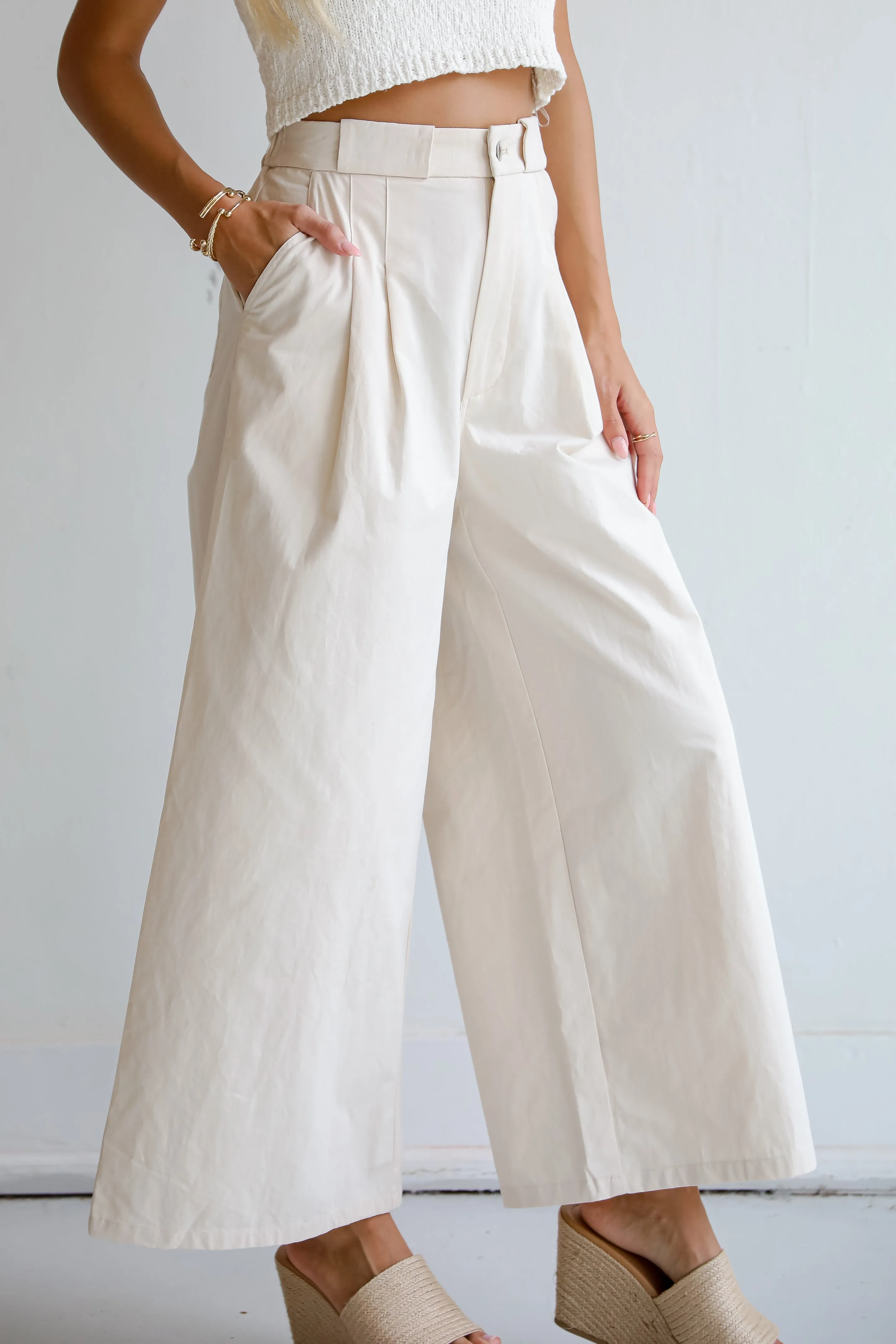 FINAL SALE - Girl Boss Cream Wide Leg Trouser Pants