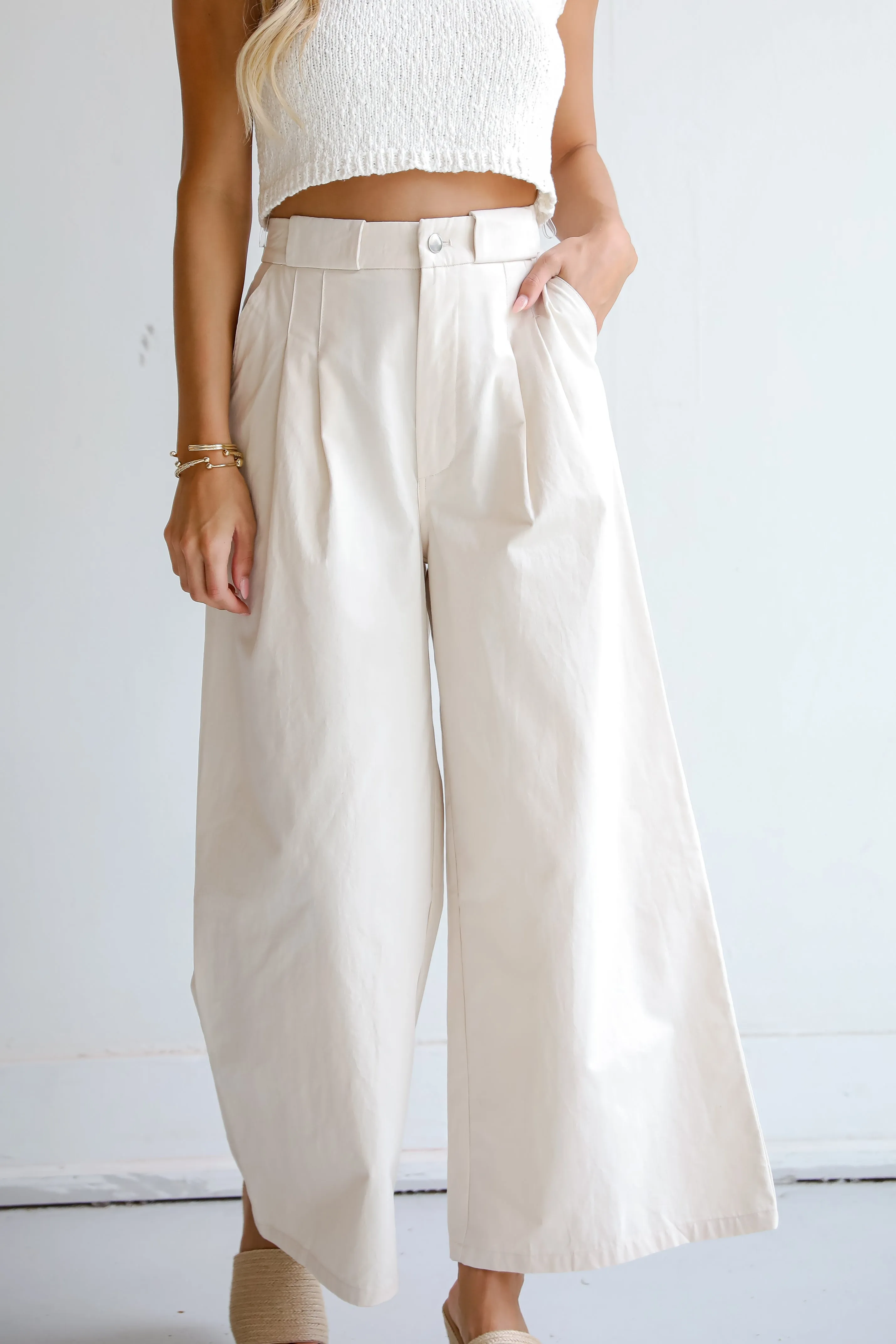 FINAL SALE - Girl Boss Cream Wide Leg Trouser Pants