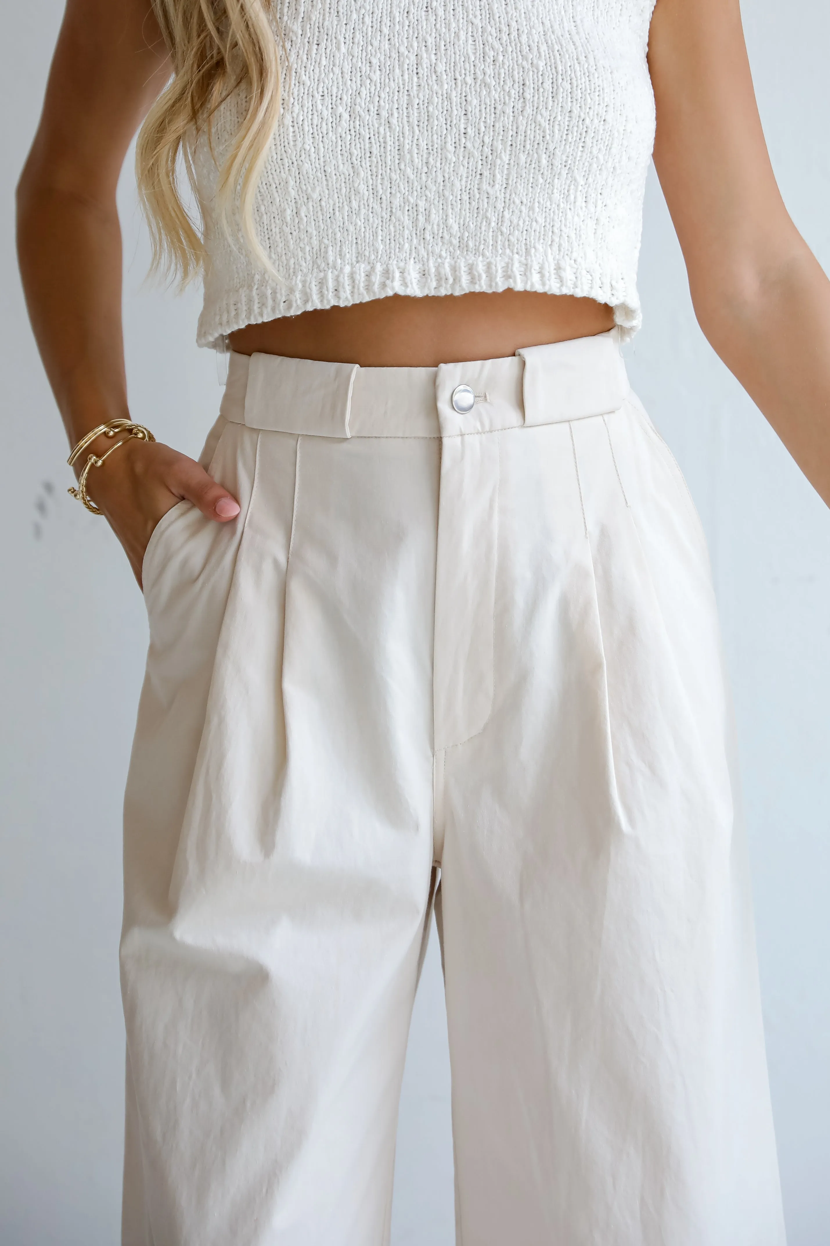 FINAL SALE - Girl Boss Cream Wide Leg Trouser Pants