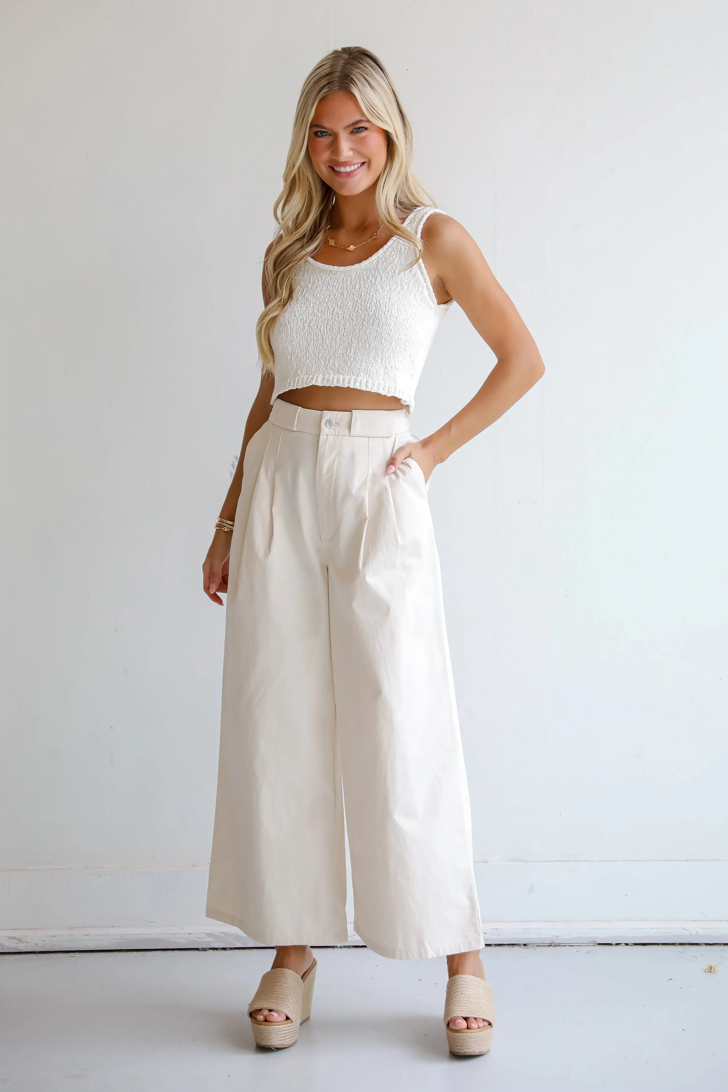 FINAL SALE - Girl Boss Cream Wide Leg Trouser Pants