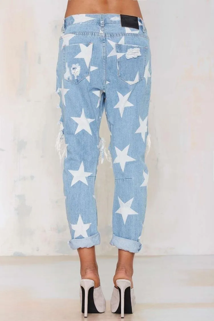 Five-pointed Star Ripped Jeans