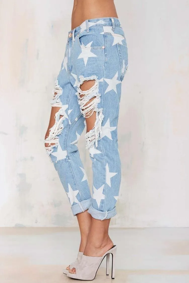 Five-pointed Star Ripped Jeans