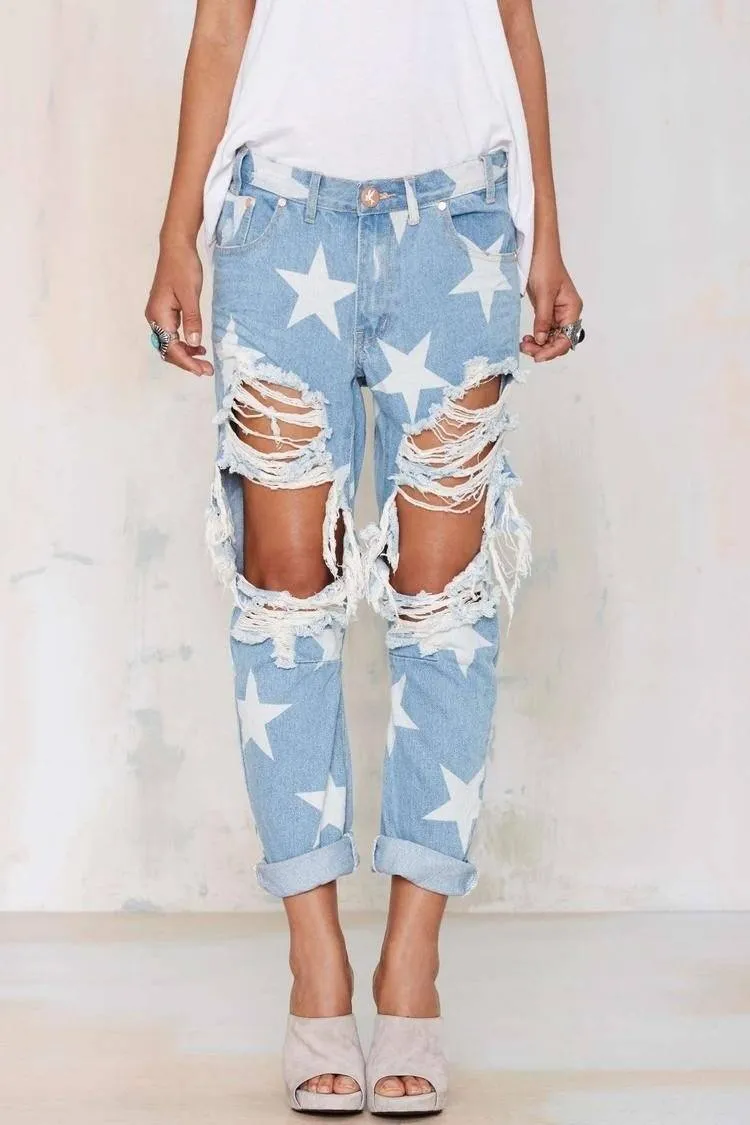 Five-pointed Star Ripped Jeans