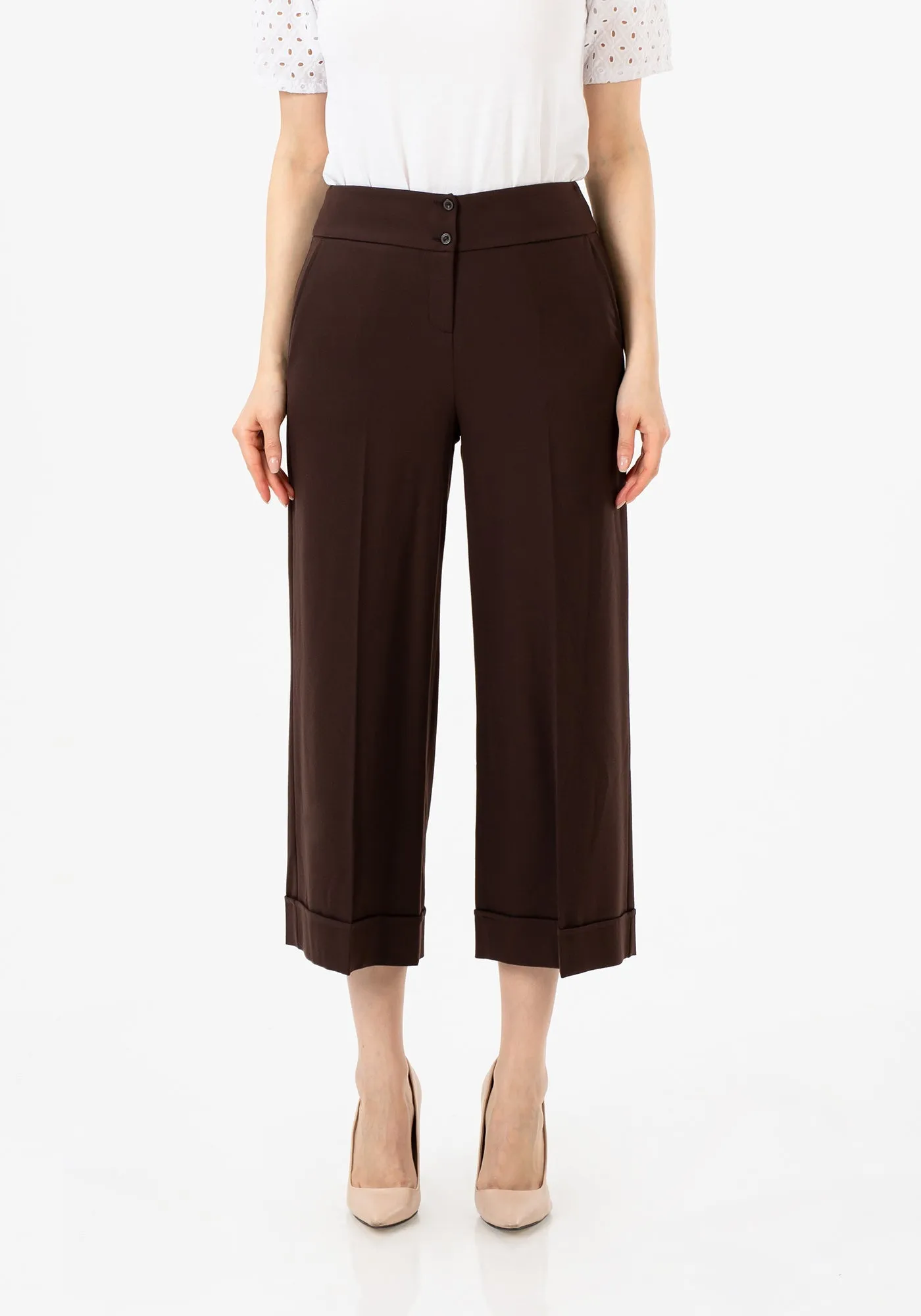 G-Line Brown Wide Leg Cropped Pants