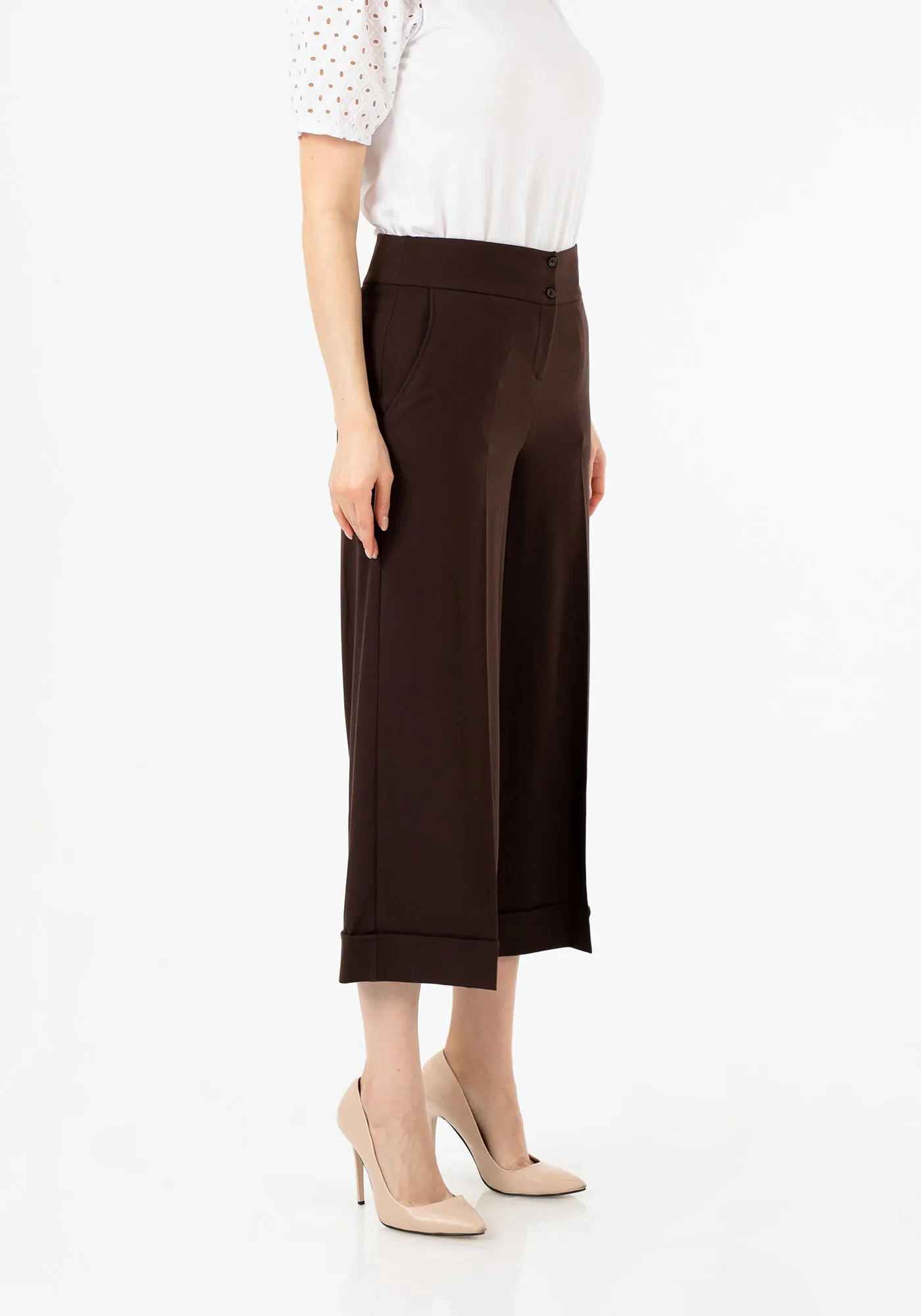 G-Line Brown Wide Leg Cropped Pants